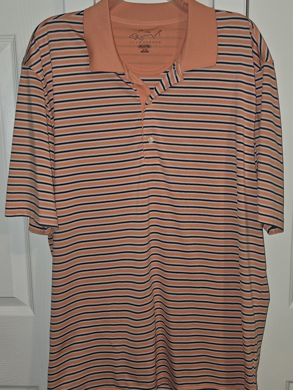 Greg Norman Striped Peach Polo Shirt - Men XL
